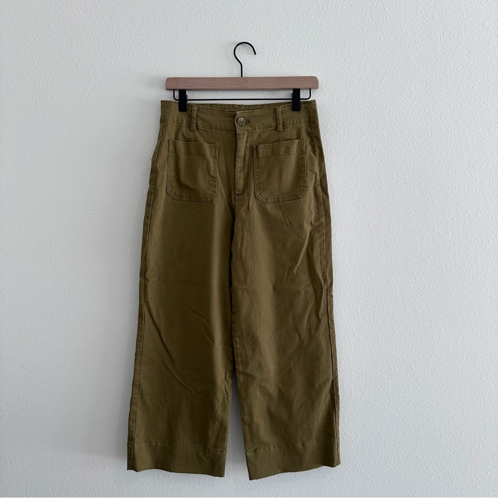 Avec Les Filles Pants Womens 28 Green Cropped Pockets Cotton